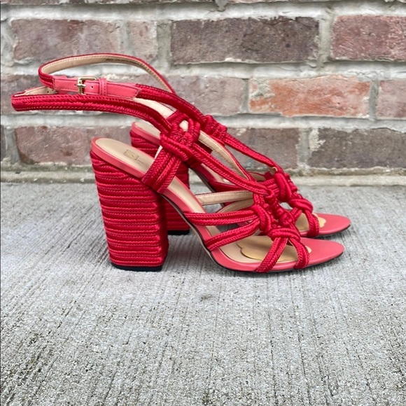 CAbi Shoes - CAbi Red Strappy Tiptoe Chunky Heel Sandal Size 9 Red Pink